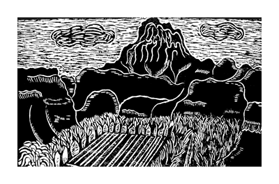 Compassberg and fields lino cut